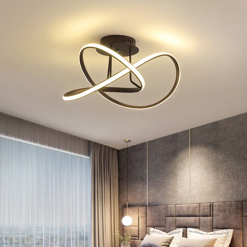 19.5’/23.5’ Modern Swirl Wave Led Ceiling Mount Light Fixture – Black Acrylic Warm/White