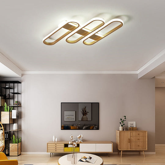 Modern Oval Led Gold Ceiling Lamp – Acrylic Flush Mount Lighting In Warm/White Light - Ideal For