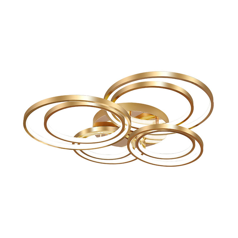 Modern Led Gold Semi Flush Mount Light Fixture - 21’/28’ Circle Metal Ceiling Mounted Warm/White