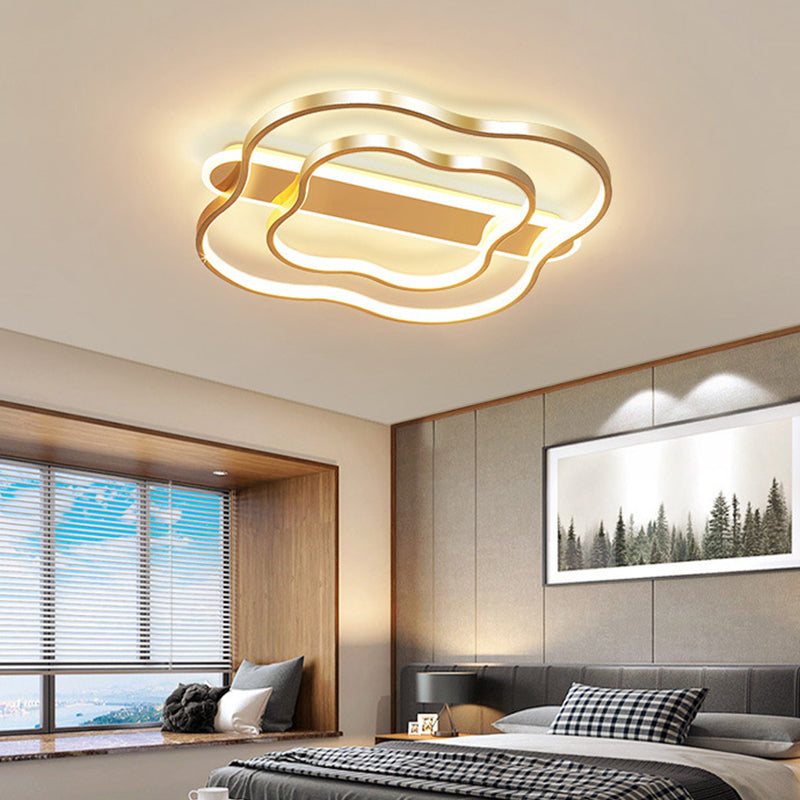 Nordic Led Gold Floral Ceiling Light - Elegant Flush Mount Lamp (21’/25.5’) - Warm/White Light