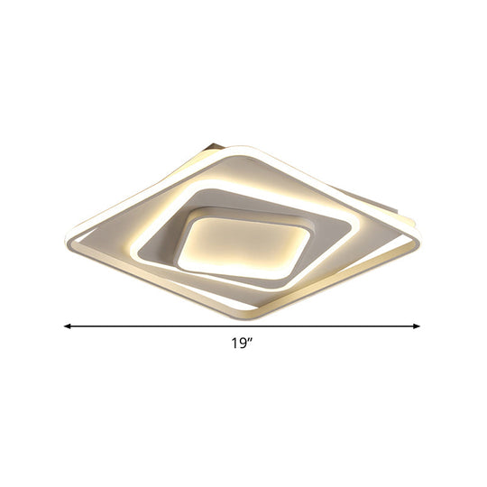 19’/23’ W Swirl Square Modern Acrylic Led Ceiling Lamp White Flush Light - Warm/White Remote