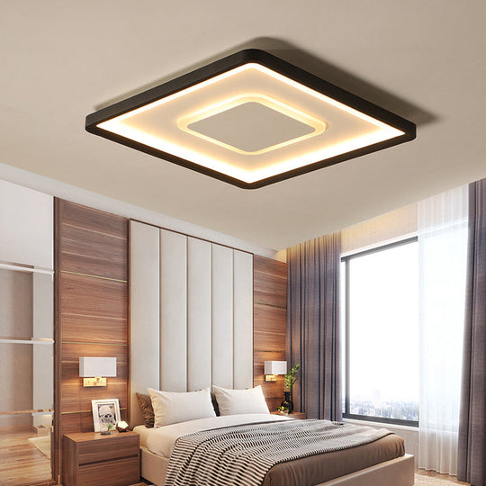 Modern Led Ceiling Light - Aluminum Square Flush Mount Lamp In Black 16’/19.5’ Wide Stepless