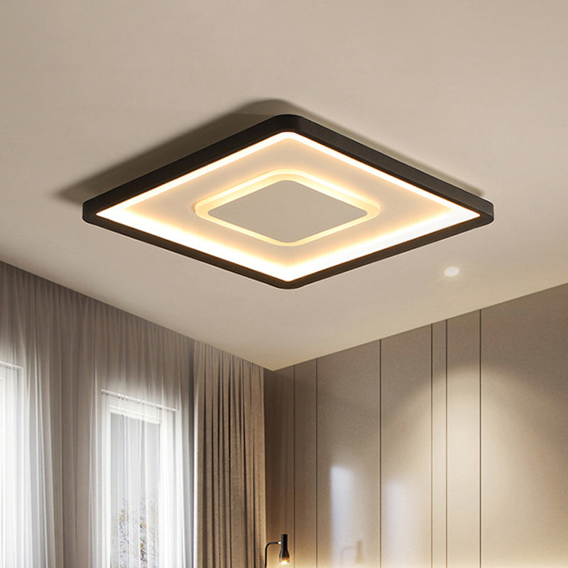 Modern Led Ceiling Light - Aluminum Square Flush Mount Lamp In Black 16’/19.5’ Wide Stepless