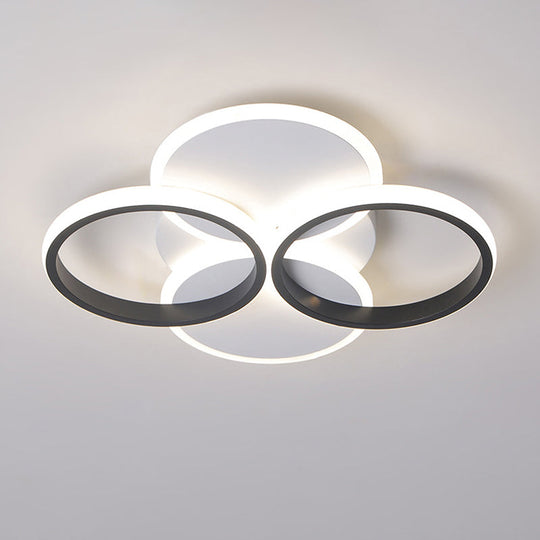 Simple Led Ceiling Mount Lighting Fixture In Warm/White Light With Acrylic Ring - Black/White