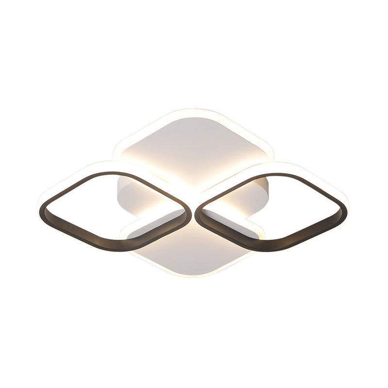 Modern Led Rhombus Ceiling Light In White/Black 16/19.5 Wide Flush Mount Acrylic Lamp