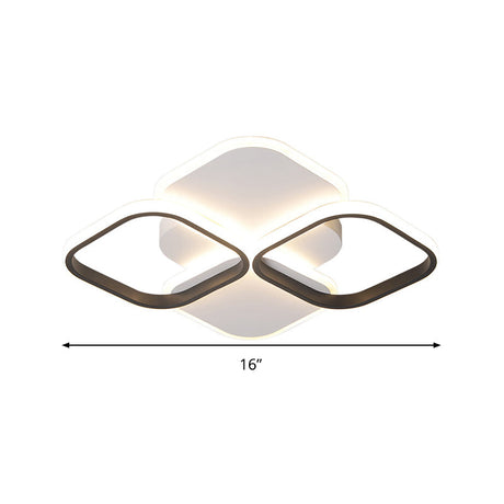 Modern Led Rhombus Ceiling Light In White/Black 16/19.5 Wide Flush Mount Acrylic Lamp