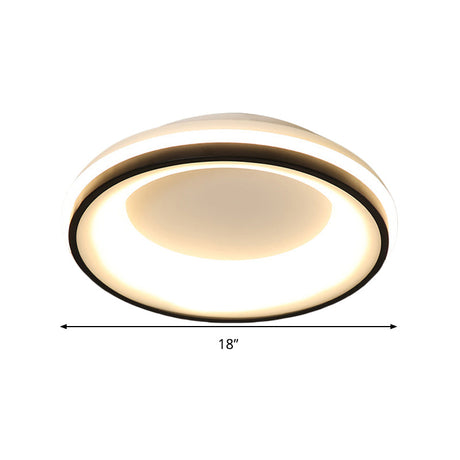 Modern Nordic Drum Flush Mount Led Ceiling Light In Metallic Black With Stepless Dimming Control -