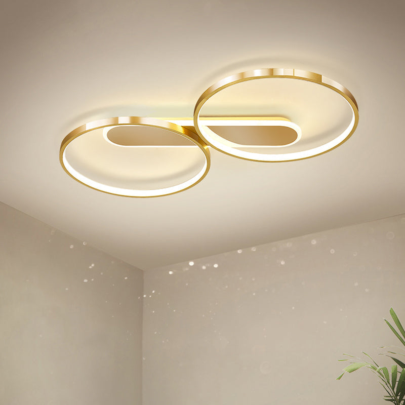 Modern Acrylic Led Gold Flush Mount Ceiling Light With Halo - Like Ring Design In Warm/White