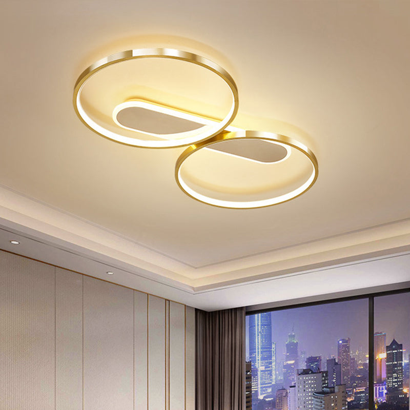 Modern Acrylic Led Gold Flush Mount Ceiling Light With Halo-Like Ring Design In Warm/White 22.5/31