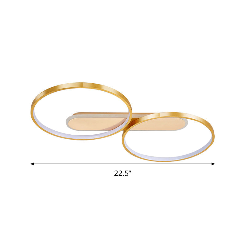 Modern Acrylic Led Gold Flush Mount Ceiling Light With Halo - Like Ring Design In Warm/White