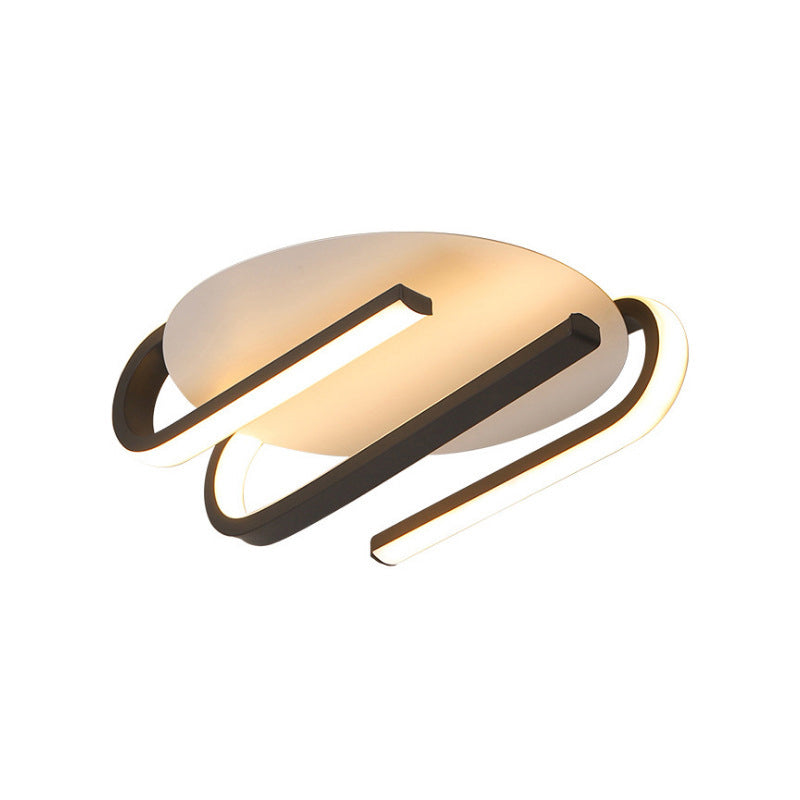 Modernist Led Black And White Curved Ceiling Mount Lamp With Warm/White Light