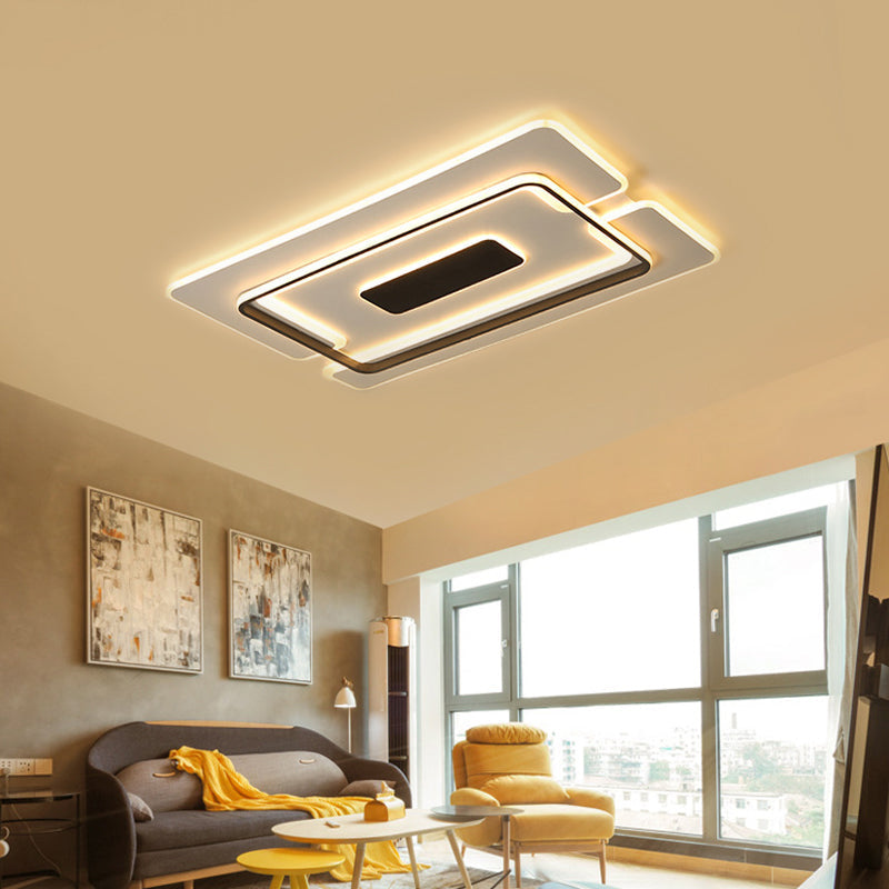 Modernist Led Aluminum Flushmount Ceiling Lamp - 35.5/45 Wide Black Long Frame Warm/White Light