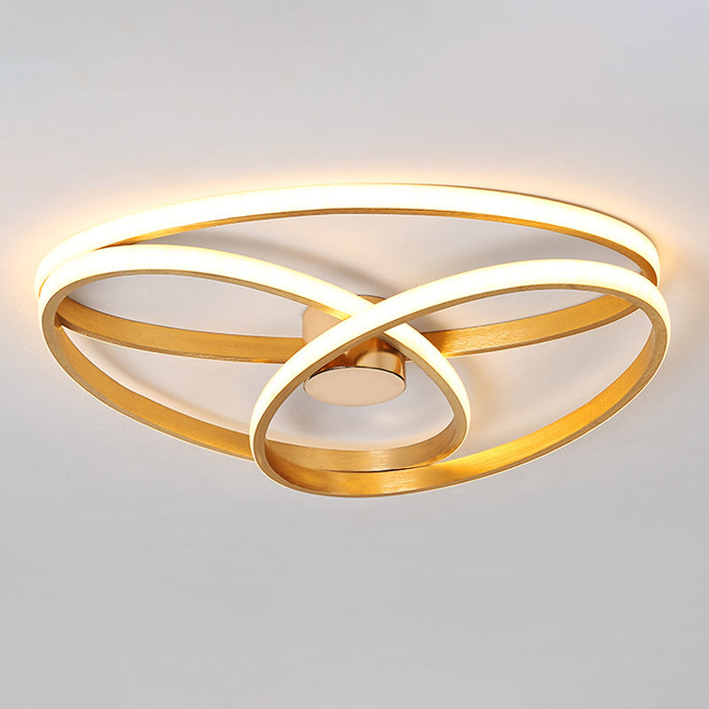 Modern Twisted Ceiling Mount Led Light Fixture In Gold