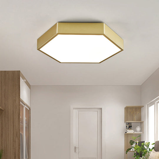 Led Living Room Ceiling Mounted Light - Gold Flush Fixture With Hexagon Metal Shade 16’/19.5’ W