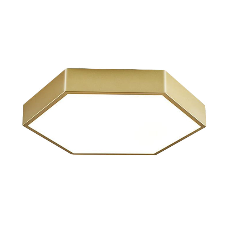 Led Living Room Ceiling Mounted Light - Gold Flush Fixture With Hexagon Metal Shade 16/19.5 W