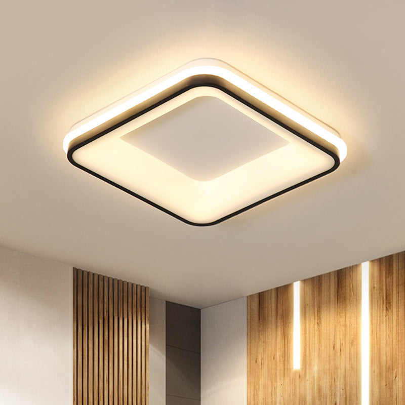 Minimalist Acrylic Black Led Ceiling Light Fixture - Square Frame Flush Mount Lamp With Remote