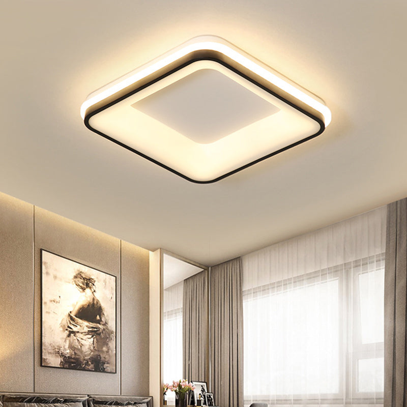 Minimalist Acrylic Black Led Ceiling Light Fixture - Square Frame Flush Mount Lamp With Remote