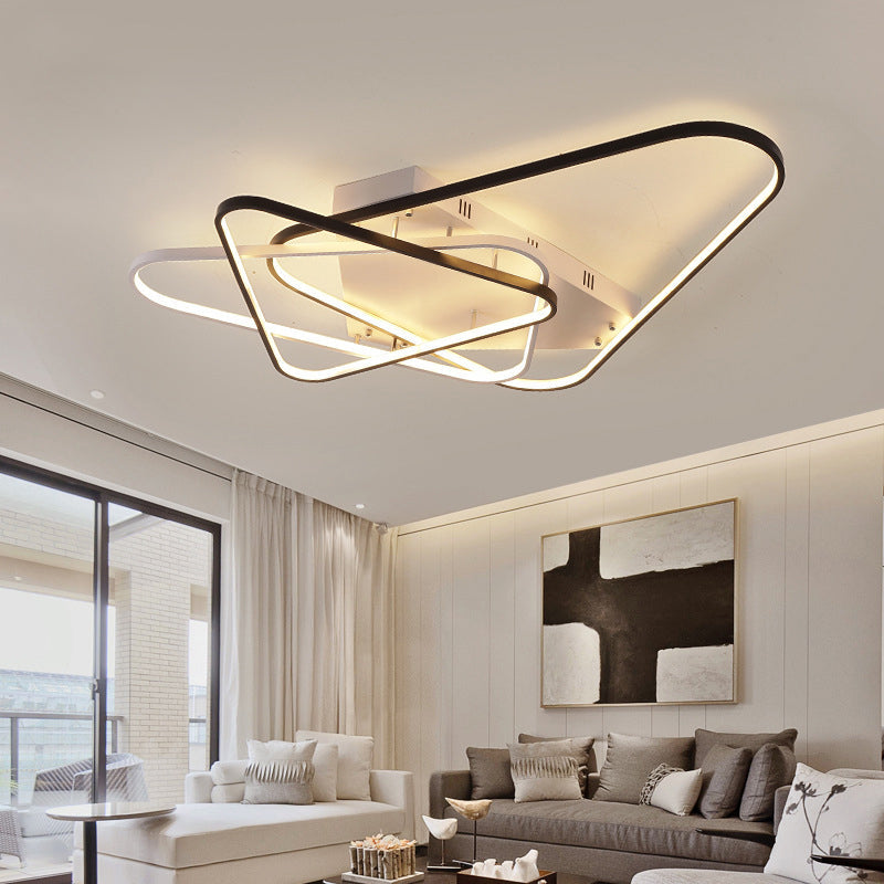Modern Overlapping Acrylic Ceiling Light - Led Black/White Semi Flush Mount 33’/42’ Width