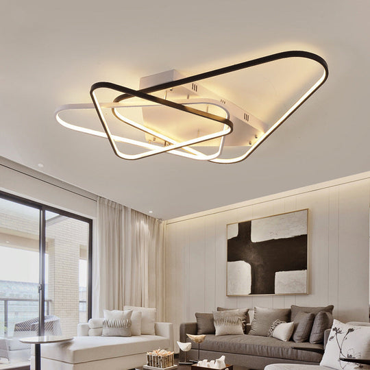 Modern Overlapping Acrylic Ceiling Light - Led Black/White Semi Flush Mount 33’/42’ Width
