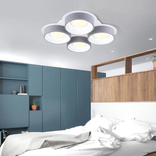 Modern Drum Led Ceiling Lamp - 4/6 Lights Metal 21.5/32.5 W Grey Bedroom Flush Mount Lighting