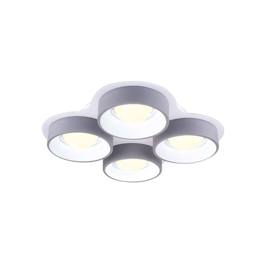 Modern Drum Led Ceiling Lamp - 4/6 Lights Metal 21.5/32.5 W Grey Bedroom Flush Mount Lighting