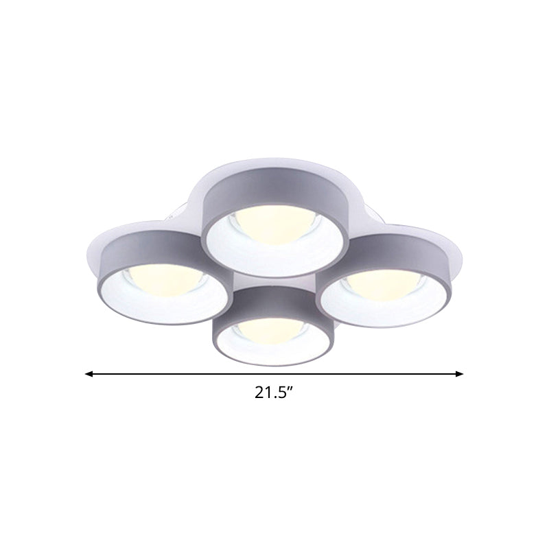 Modern Drum Led Ceiling Lamp - 4/6 Lights Metal 21.5/32.5 W Grey Bedroom Flush Mount Lighting