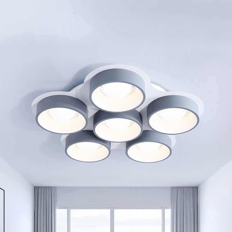 Modern Drum Led Ceiling Lamp - 4/6 Lights Metal 21.5/32.5 W Grey Bedroom Flush Mount Lighting