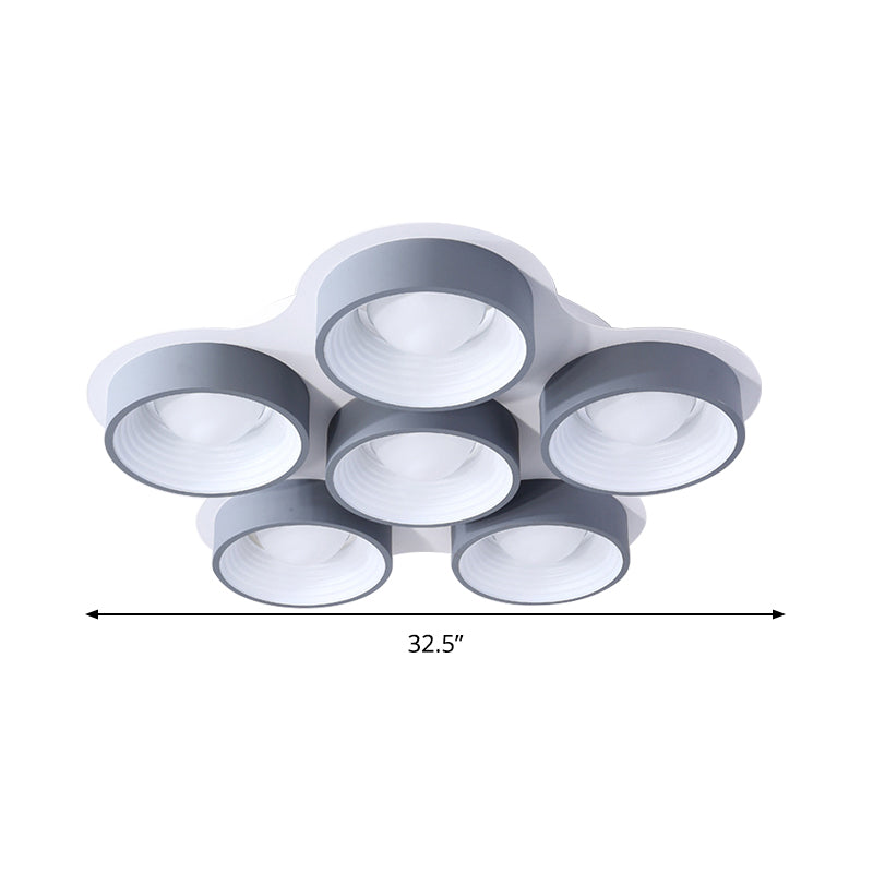 Modern Drum Led Ceiling Lamp - 4/6 Lights Metal 21.5’/32.5’ W Grey Bedroom Flush Mount Lighting