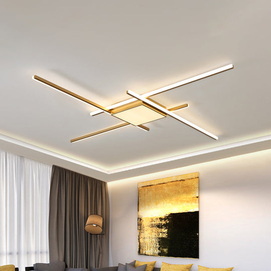 Modern Gold Led Ceiling Mounted Flush Mount Lamp With Acrylic Shade - 69’/82.5’W Linear