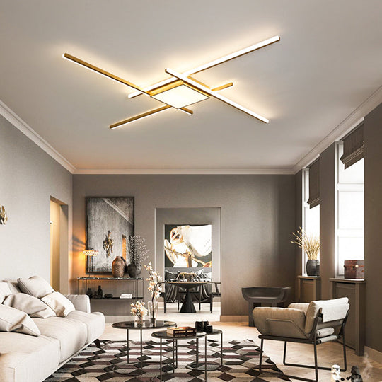Modern Gold Led Ceiling Mounted Flush Mount Lamp With Acrylic Shade - 69’/82.5’W Linear
