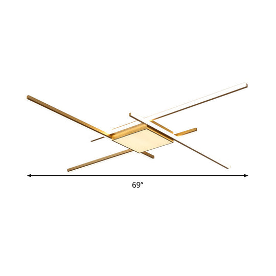 Modern Gold Led Ceiling Mounted Flush Mount Lamp With Acrylic Shade - 69’/82.5’W Linear