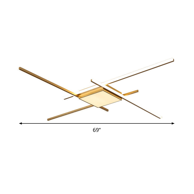 Modern Gold Led Ceiling Mounted Flush Mount Lamp With Acrylic Shade - 69/82.5W Linear