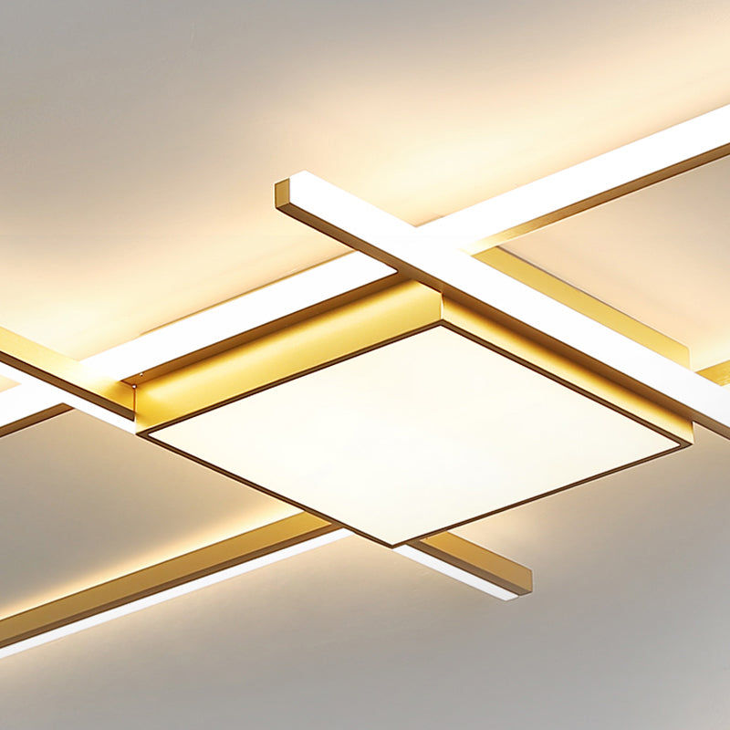 Modern Gold Led Ceiling Mounted Flush Mount Lamp With Acrylic Shade - 69’/82.5’W Linear