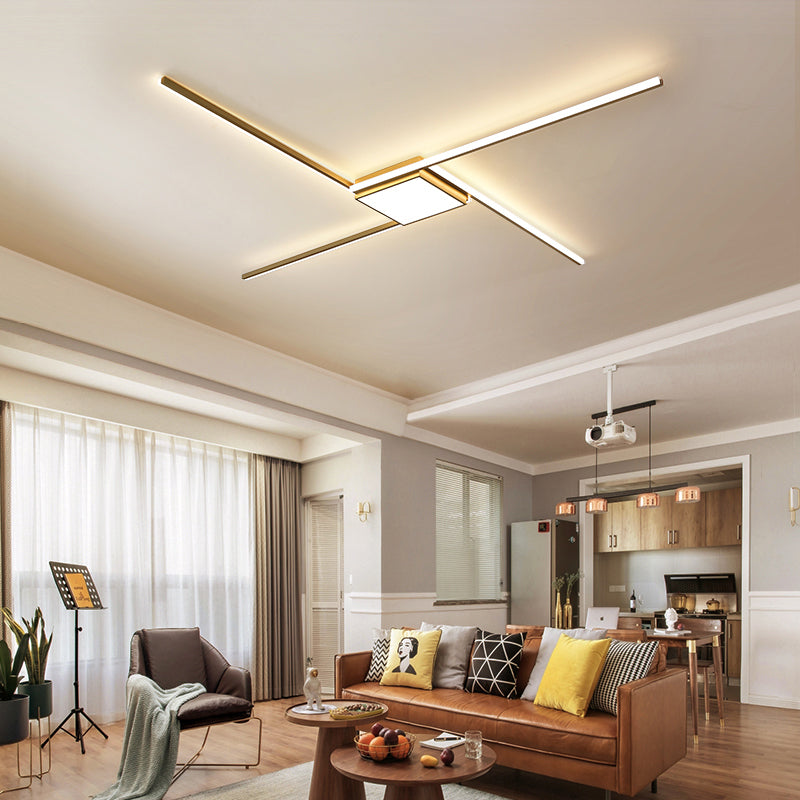 Modern Gold Led Ceiling Mounted Flush Mount Lamp With Acrylic Shade - 69/82.5W Linear