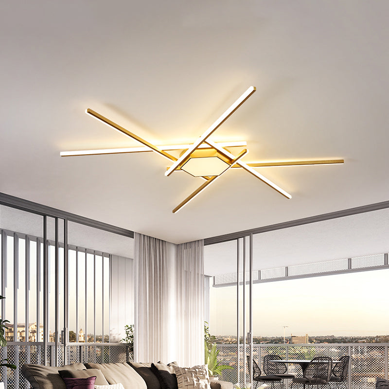 Modern Gold Led Ceiling Mounted Flush Mount Lamp With Acrylic Shade - 69/82.5W Linear