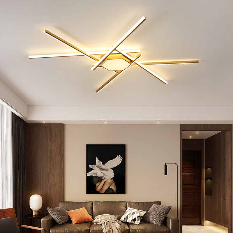 Modern Gold Led Ceiling Mounted Flush Mount Lamp With Acrylic Shade - 69/82.5W Linear