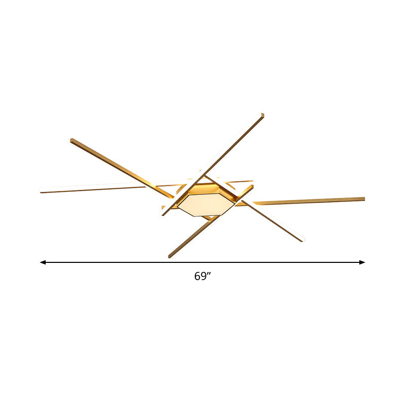 Modern Gold Led Ceiling Mounted Flush Mount Lamp With Acrylic Shade - 69/82.5W Linear