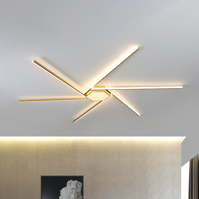 Modern Gold Led Ceiling Mounted Flush Mount Lamp With Acrylic Shade - 69/82.5W Linear