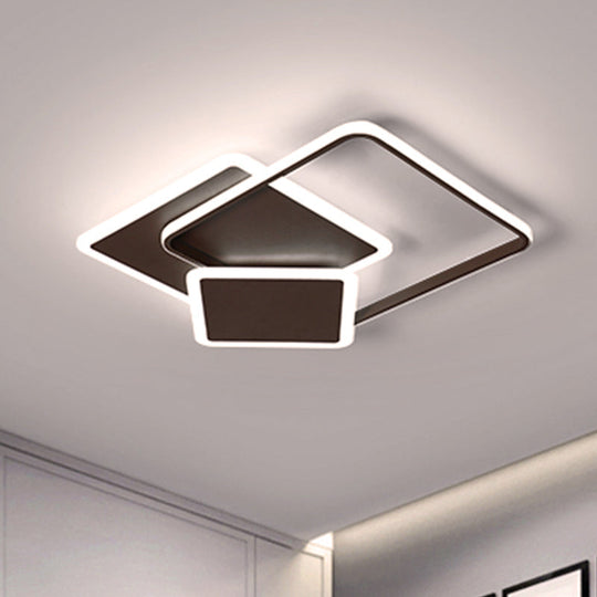 Slim Square Flush Led Coffee Lamp - Modern 19’/21.5’ Wide Acrylic Ceiling Mount Light