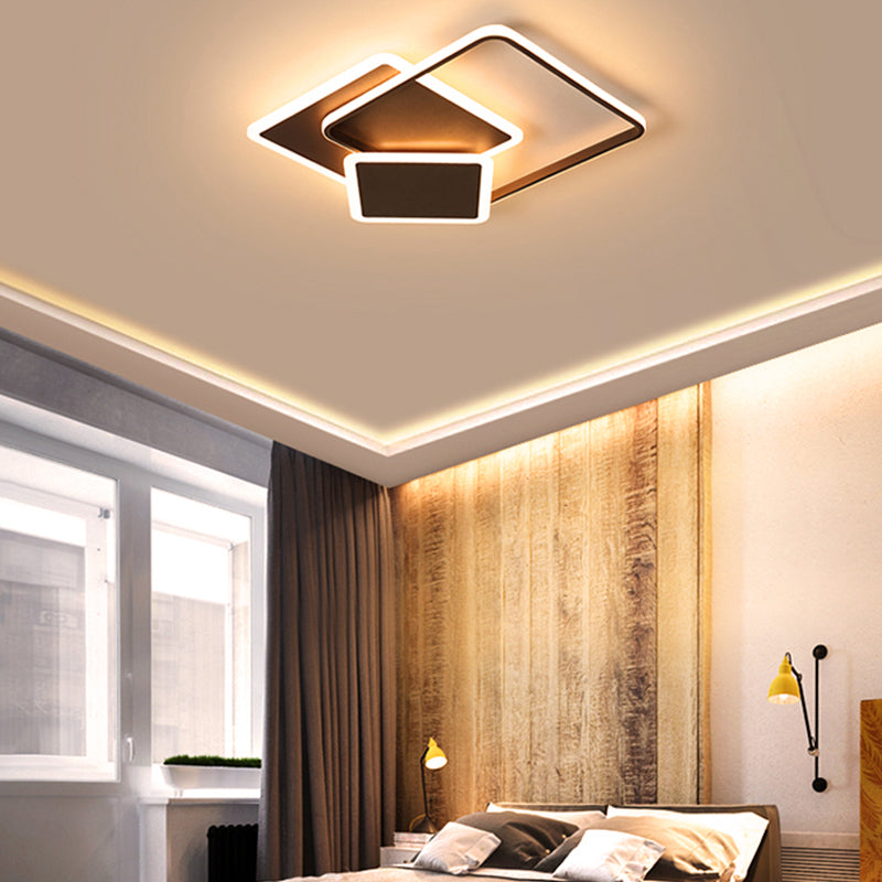 Slim Square Flush Led Coffee Lamp - Modern 19’/21.5’ Wide Acrylic Ceiling Mount Light