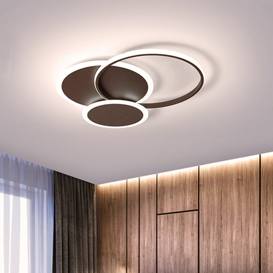 Modern Led Bedroom Ceiling Light In Coffee - 3 Round Ultra-Thin Acrylic Flushmount 19.5’/22.5’