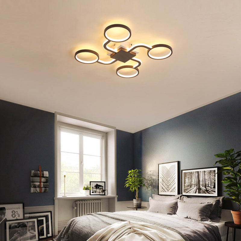 Contemporary Acrylic Led Ceiling Lamp - Flush Mount 4/5-Head Dark Coffee Warm/White Light 19.5/39 W