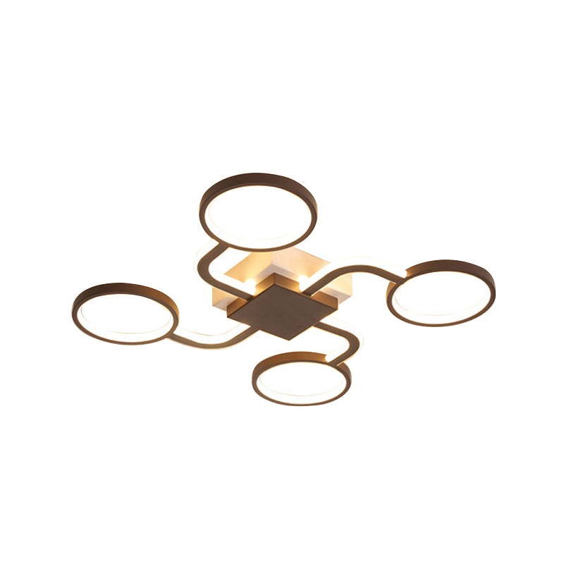 Contemporary Acrylic Led Ceiling Lamp - Flush Mount 4/5 - Head Dark Coffee Warm/White Light