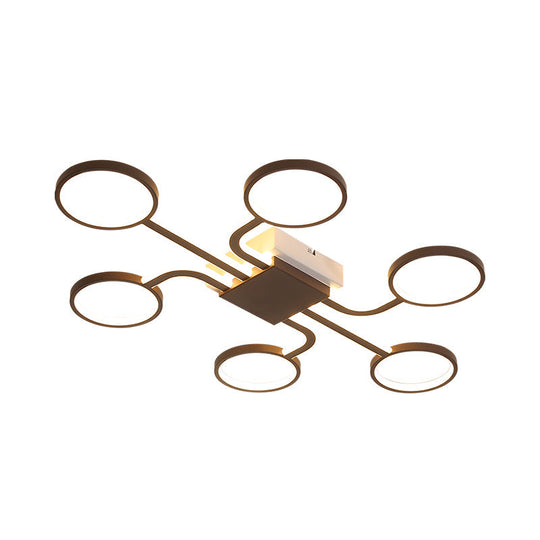 Contemporary Acrylic Led Ceiling Lamp - Flush Mount 4/5 - Head Dark Coffee Warm/White Light