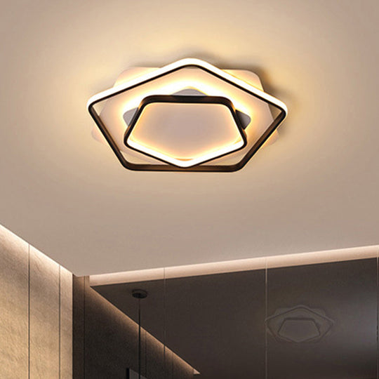 Contemporary Led Flush Light: Pentagon Thin Acrylic Ceiling Lamp In Black/White Warm/White Lighting