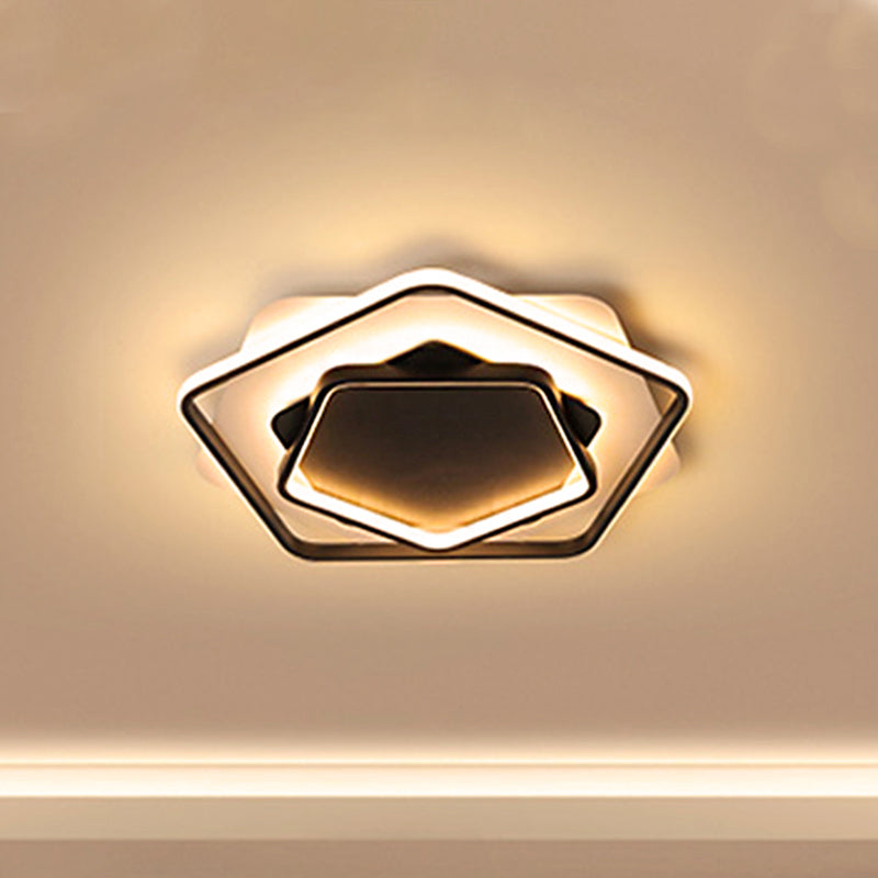 Contemporary Led Flush Light: Pentagon Thin Acrylic Ceiling Lamp In Black/White Warm/White Lighting