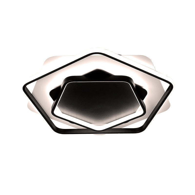 Contemporary Led Flush Light: Pentagon Thin Acrylic Ceiling Lamp In Black/White Warm/White Lighting