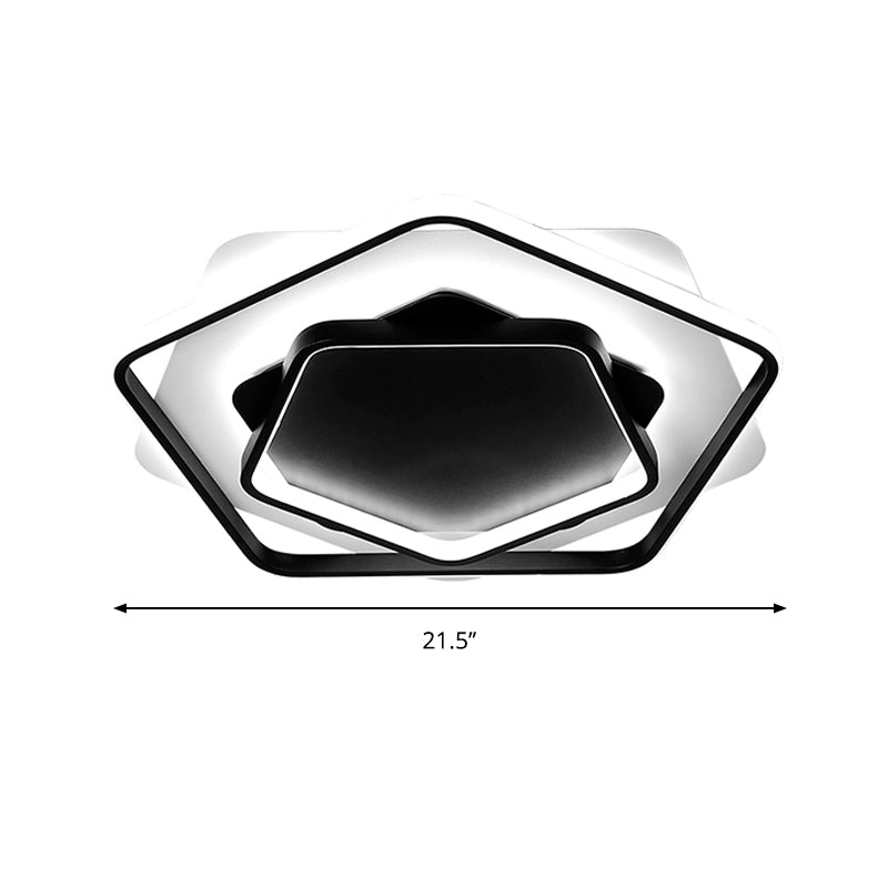 Contemporary Led Flush Light: Pentagon Thin Acrylic Ceiling Lamp In Black/White Warm/White Lighting