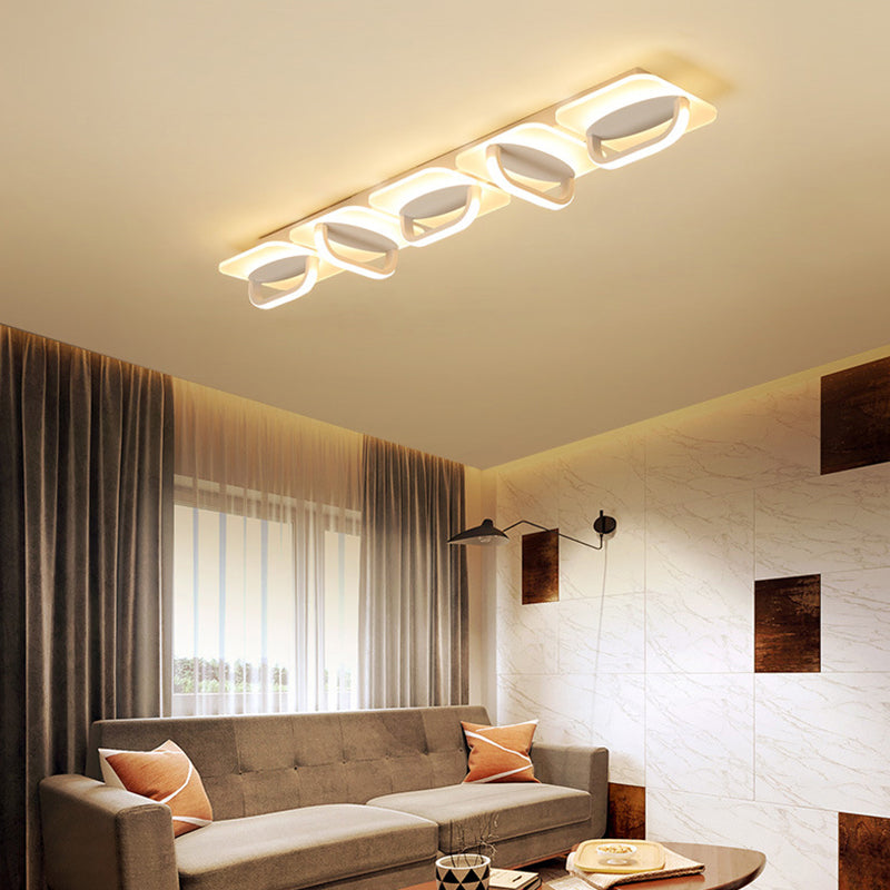 Modern Style Led Linear Ceiling Light Flushmount Design In Warm/White 31.5’/39’ W - White Acrylic