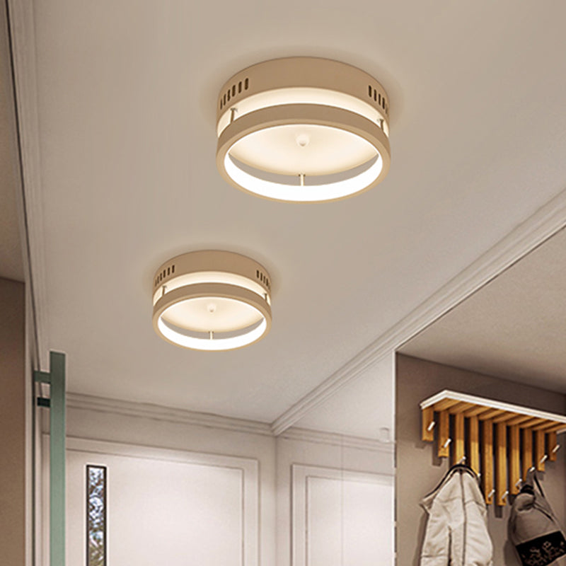Mini Led Round Metal Flush Mount Lamp - Simple Style White Ceiling Lighting In Warm/White Light